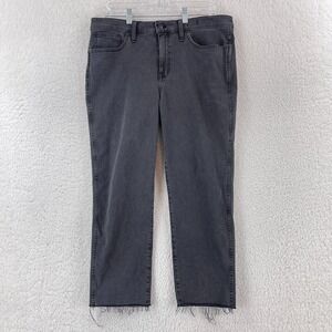 Madewell Petites Black Denim Stovepipe‎ Jeans Womens Frayed Hem Casual Size 32P